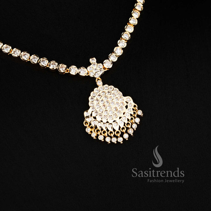 Traditional Impon micro gold plated Attigai necklace with American Diamond pendant - Sasitrends