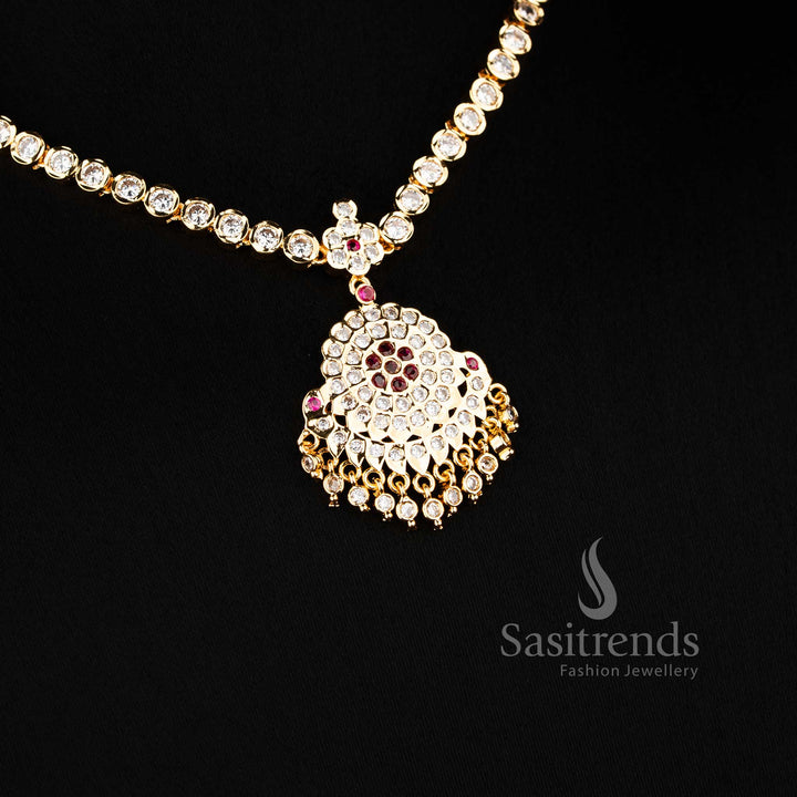 White Ruby Impon micro gold plated Attigai necklace with American Diamond pendant 