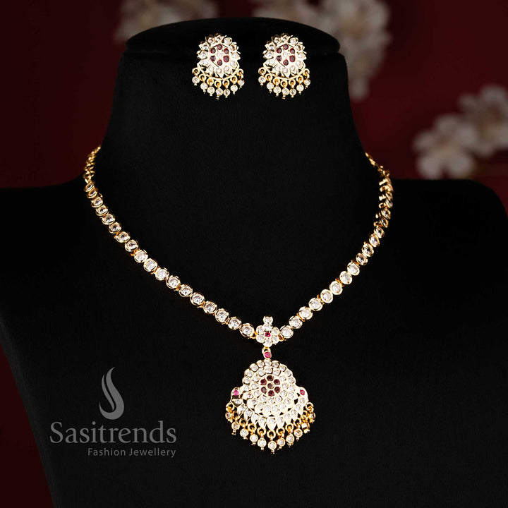 White Ruby Impon micro gold plated Attigai necklace with American Diamond pendant  - Sasitrends
