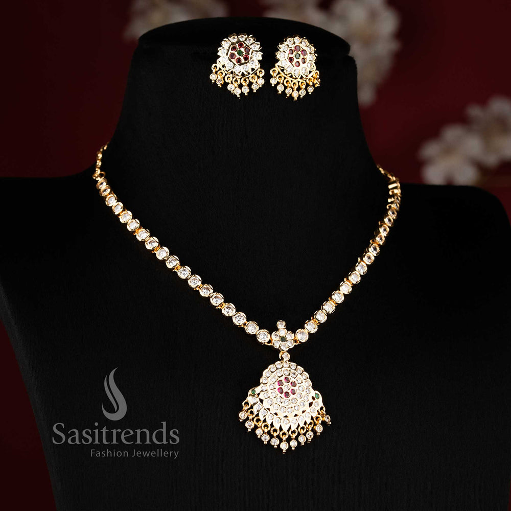 Impon micro gold plated Attigai necklace with American Diamond pendant - Sasitrends 