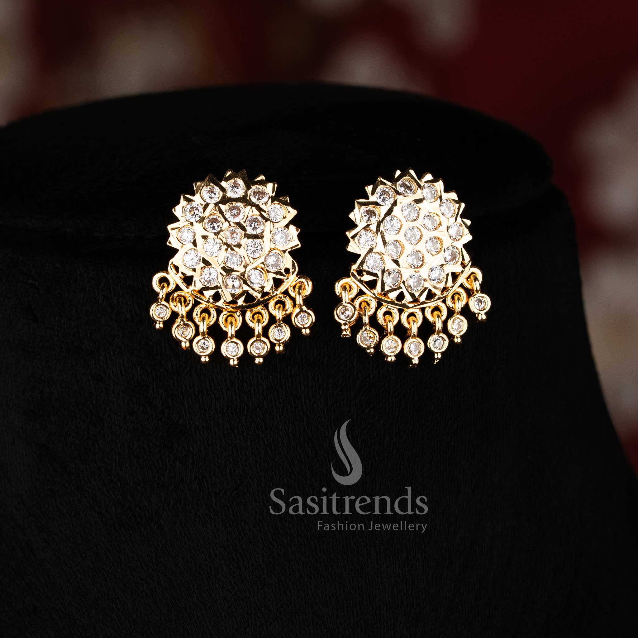 White Impon micro gold plated Attigai necklace with American Diamond pendant  - Sasitrends 