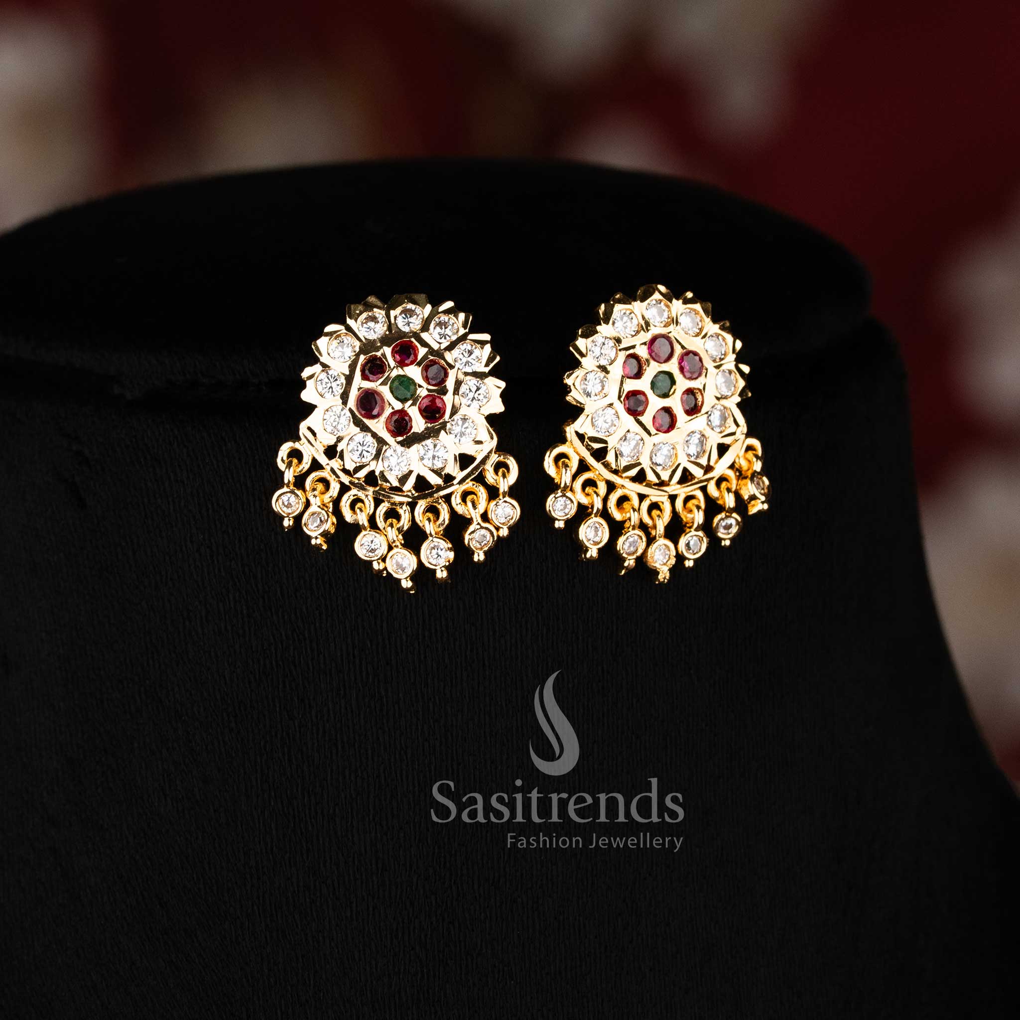 Impon Micro Gold Plated American Diamond Floral Round Pendant Traditional Attigai Necklace Set – Sasitrends - Sasitrends