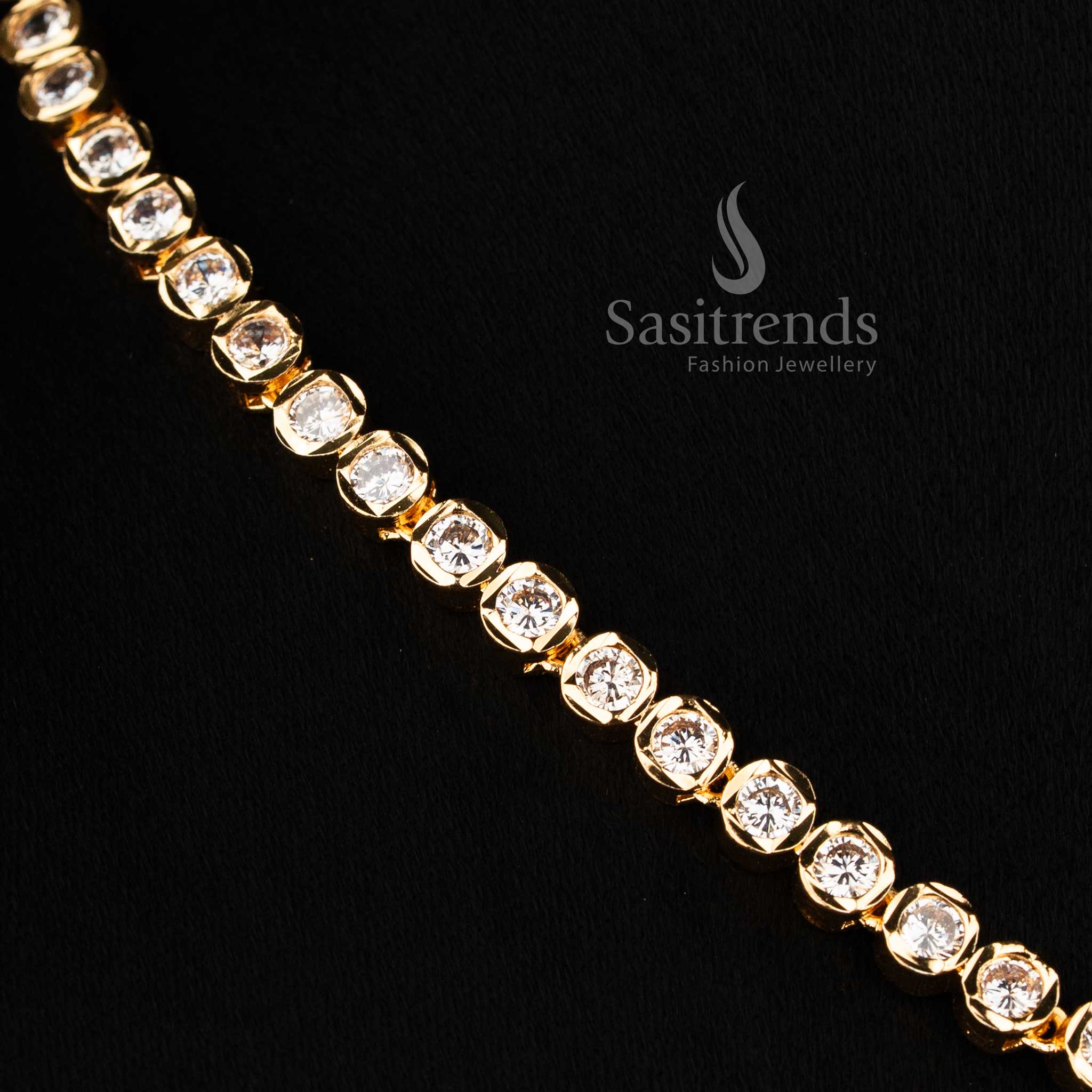 Impon micro gold plated Attigai necklace with American Diamond pendant - Sasitrends