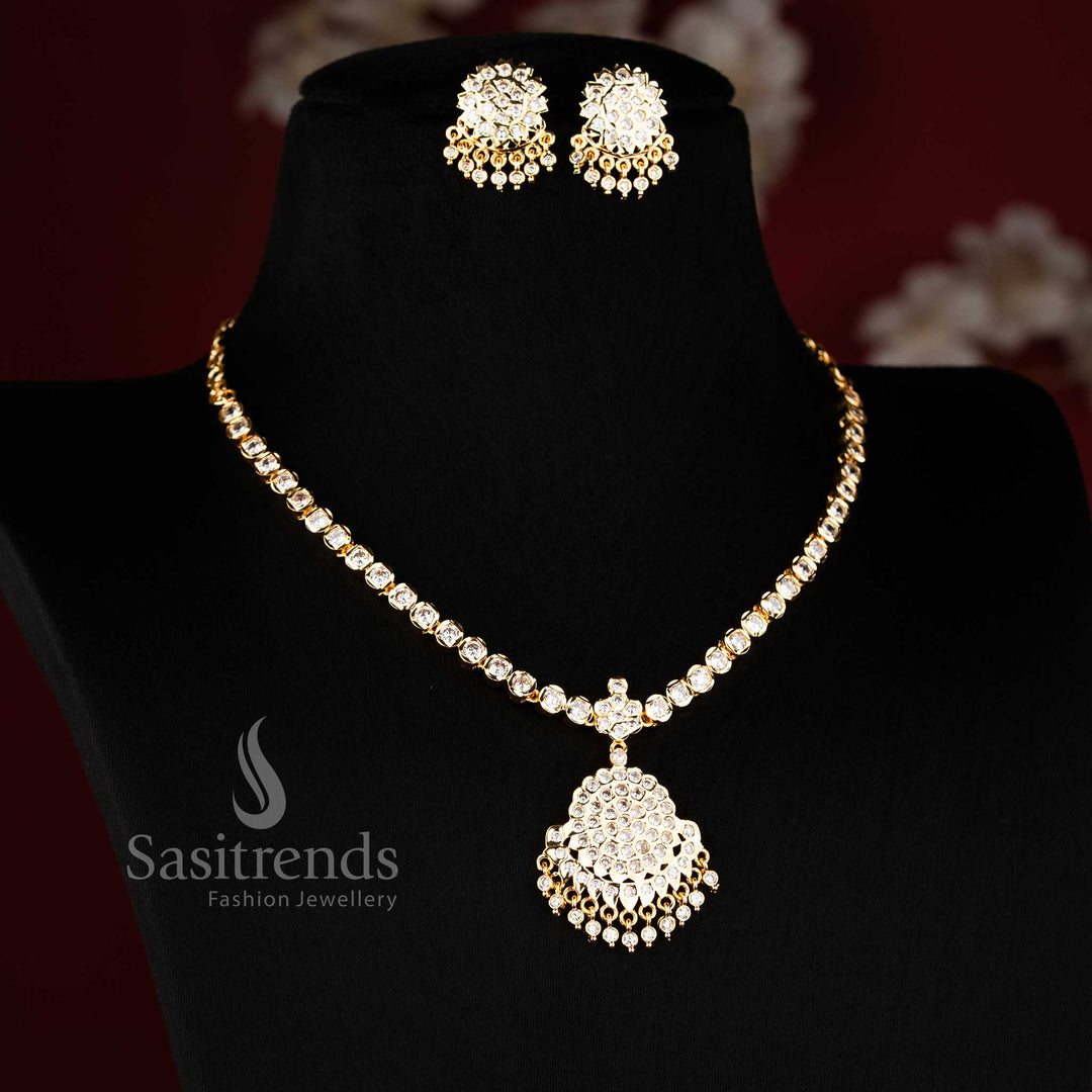 Impon micro gold plated Attigai necklace with American Diamond pendant - Sasitrends