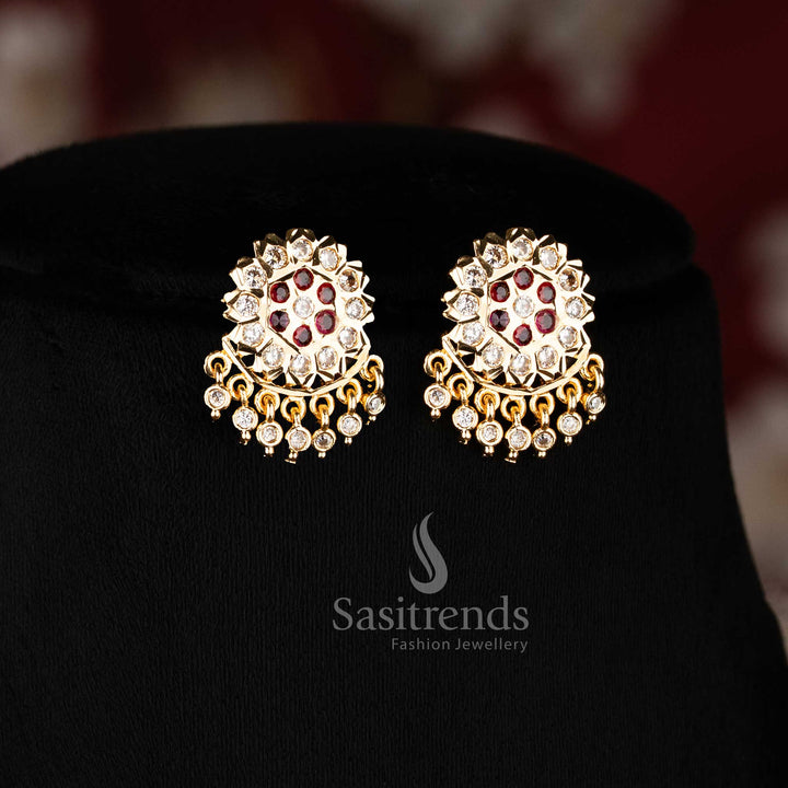 White Ruby Impon micro gold plated Attigai necklace with American Diamond pendant  - Sasitrends 