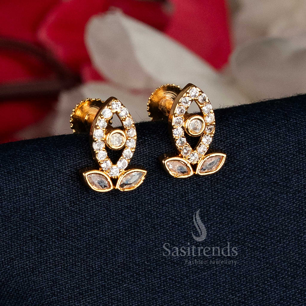 Guaranteed Micro gold plated white AD leaf-shaped marquoise round stone stud earrings, look like real gold - Sasitrends