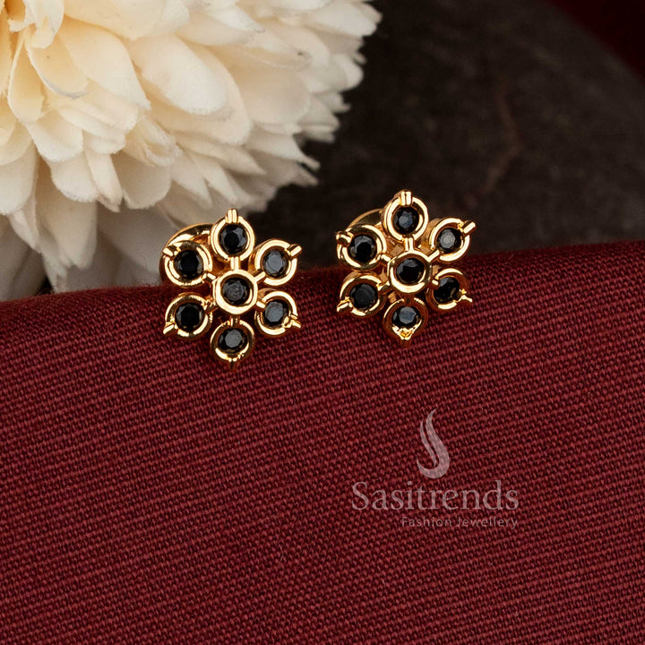 Guaranteed Micro Gold Plated black AD Seven-Stone Flower Cluster Stud Earrings - Sasitrends 