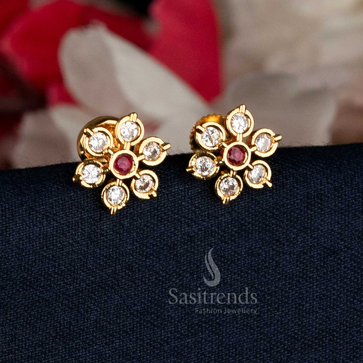 Guaranteed Micro Gold Plated AD Seven-Stone Flower Cluster Stud Earrings