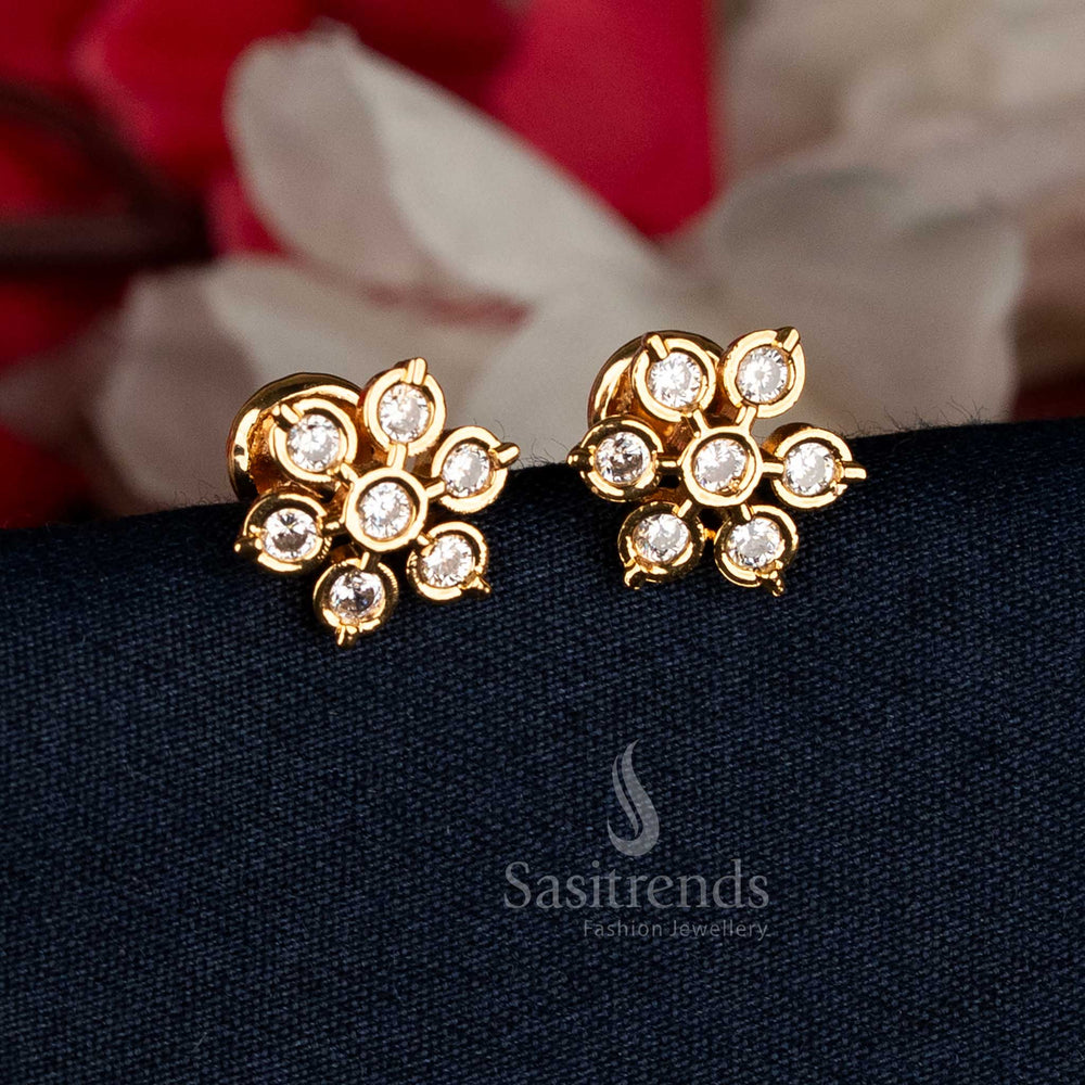 Guaranteed Micro Gold Plated white AD Seven-Stone Flower Cluster Stud Earrings - Sasitrends