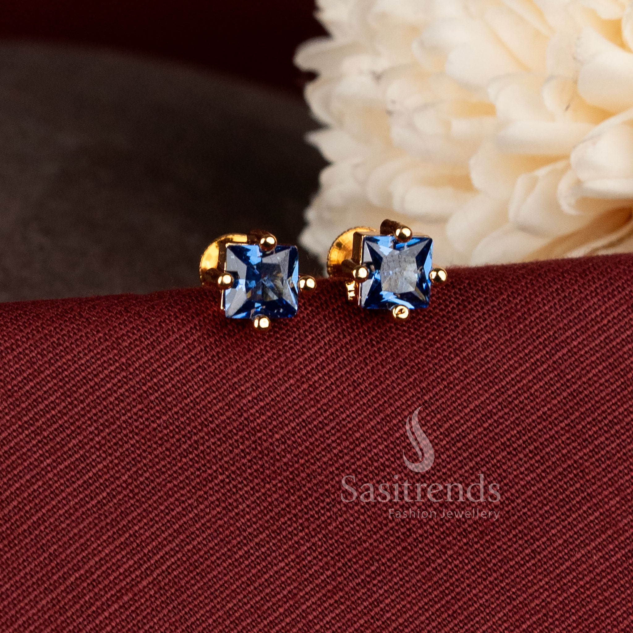 Elegant daily wear and office wear square stone earrings with rich 24K gold-like finish - Sasitrends