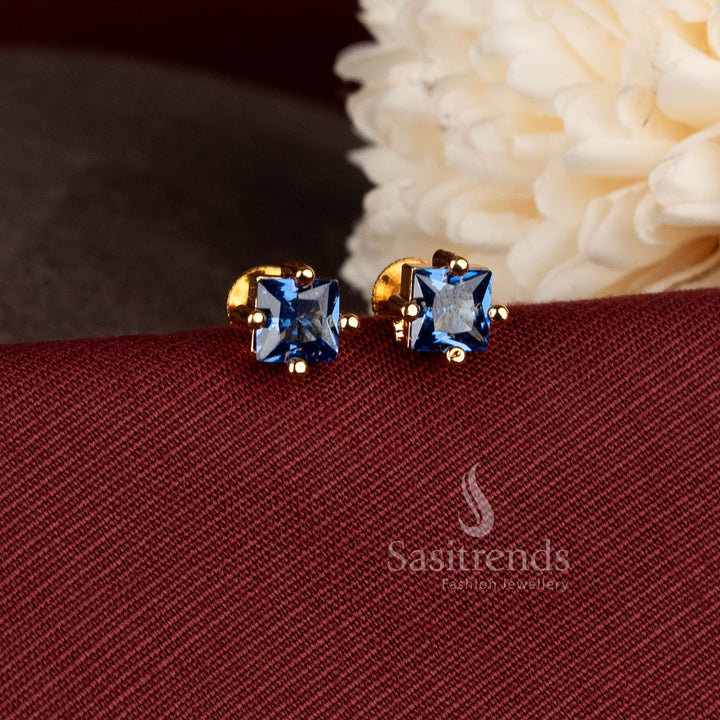 Elegant daily wear and office wear square stone earrings with rich 24K gold-like finish - Sasitrends