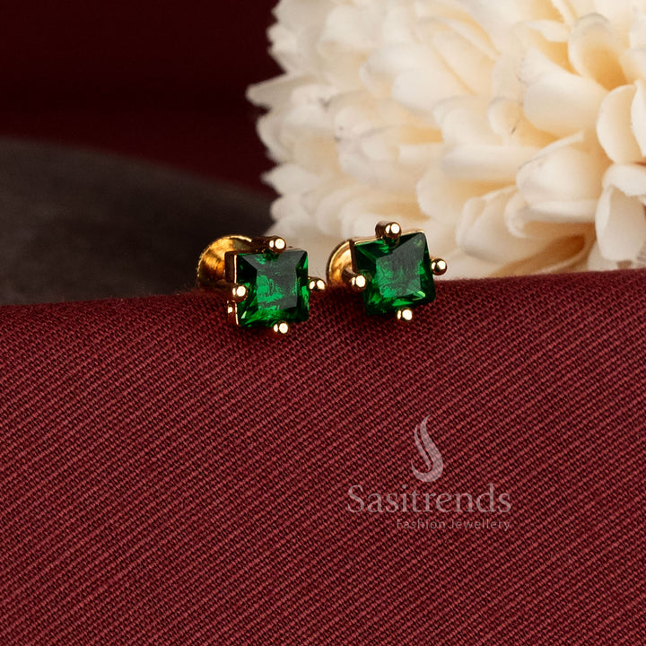 Elegant Square Stone Micro Gold Plated Stud Earrings for Daily and Office Wear - Sasitrends