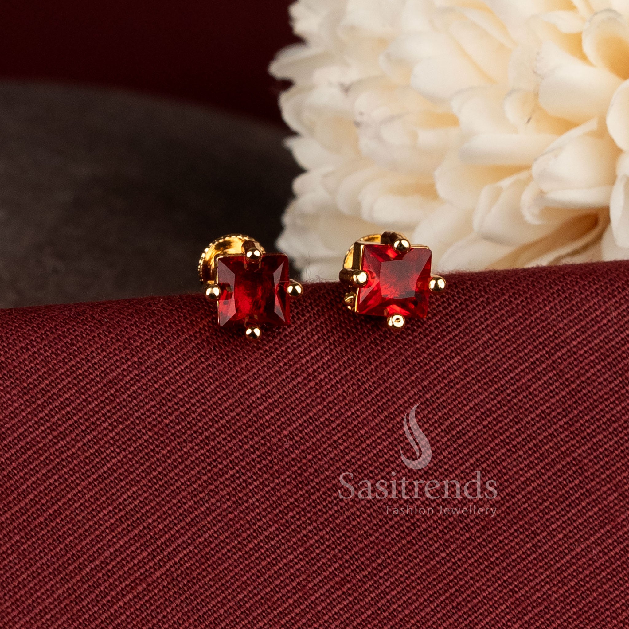 Traditional and contemporary square stone stud earrings for women with premium craftsmanship - Sasitrends.