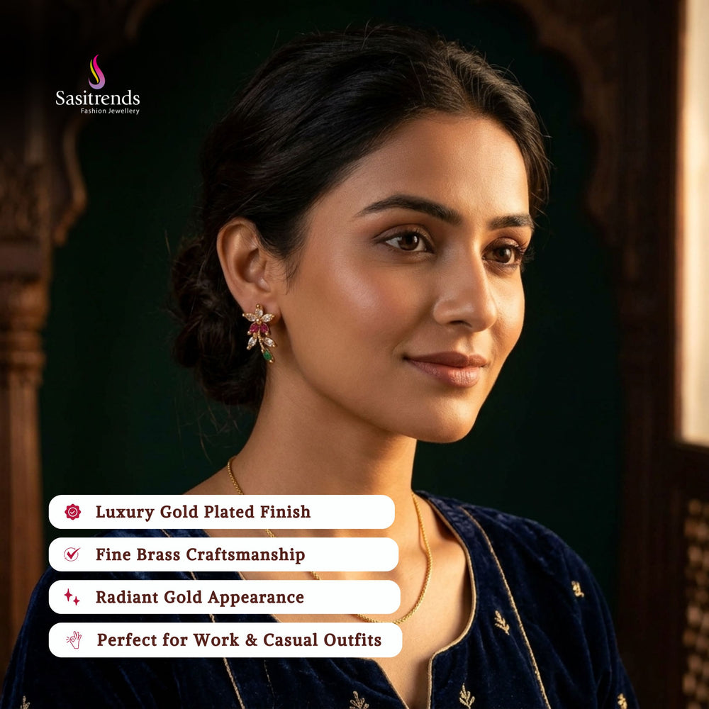 Guaranteed Micro gold plated AD stone earrings model image - Sasitrends