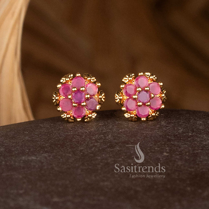 Radiant Traditional Micro Gold Plated Star Rosette Flower Stud Earrings with Round AD Stones for Wedding and Festive Wear – Guaranteed