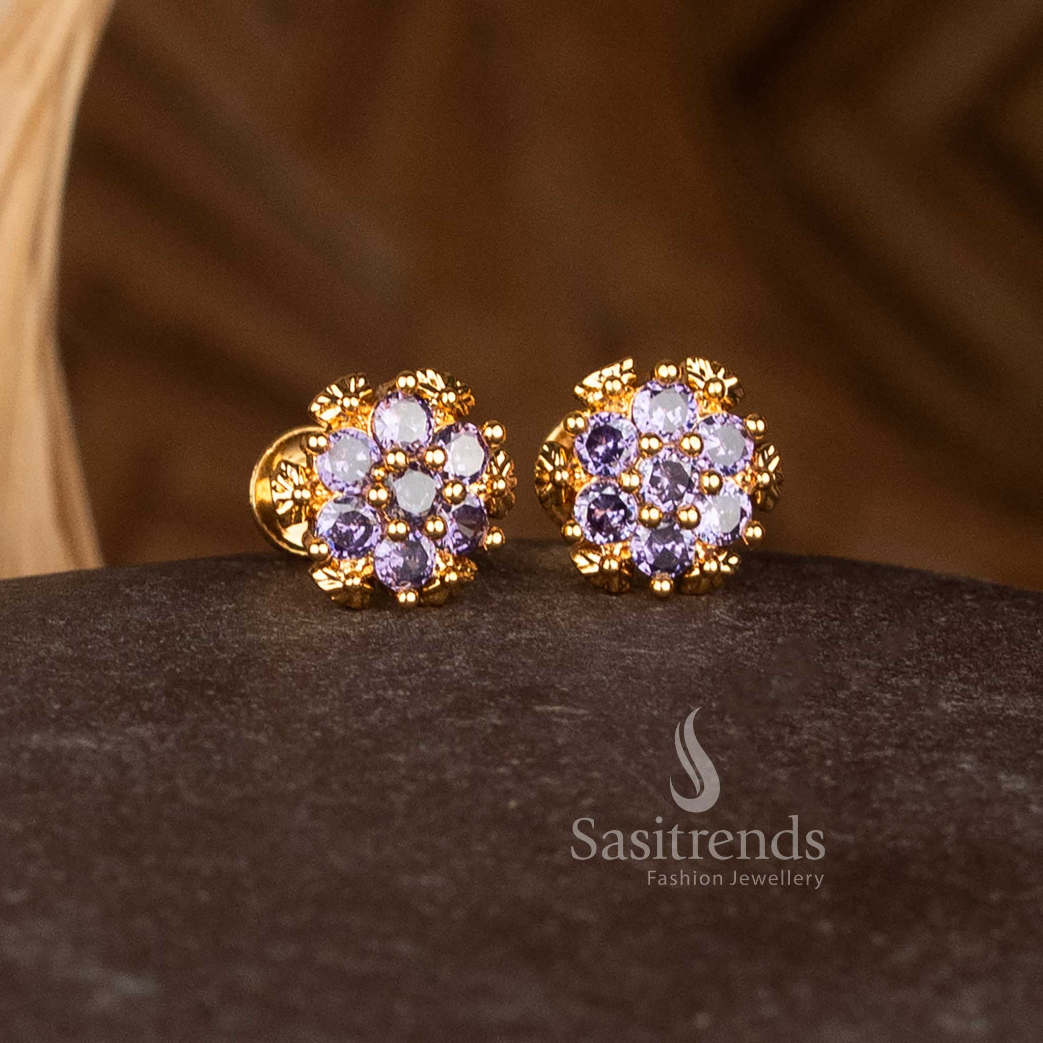 Guaranteed One Gram Gold Look Star Rosette Flower Stud Earrings for Festive Wear – Sasitrends