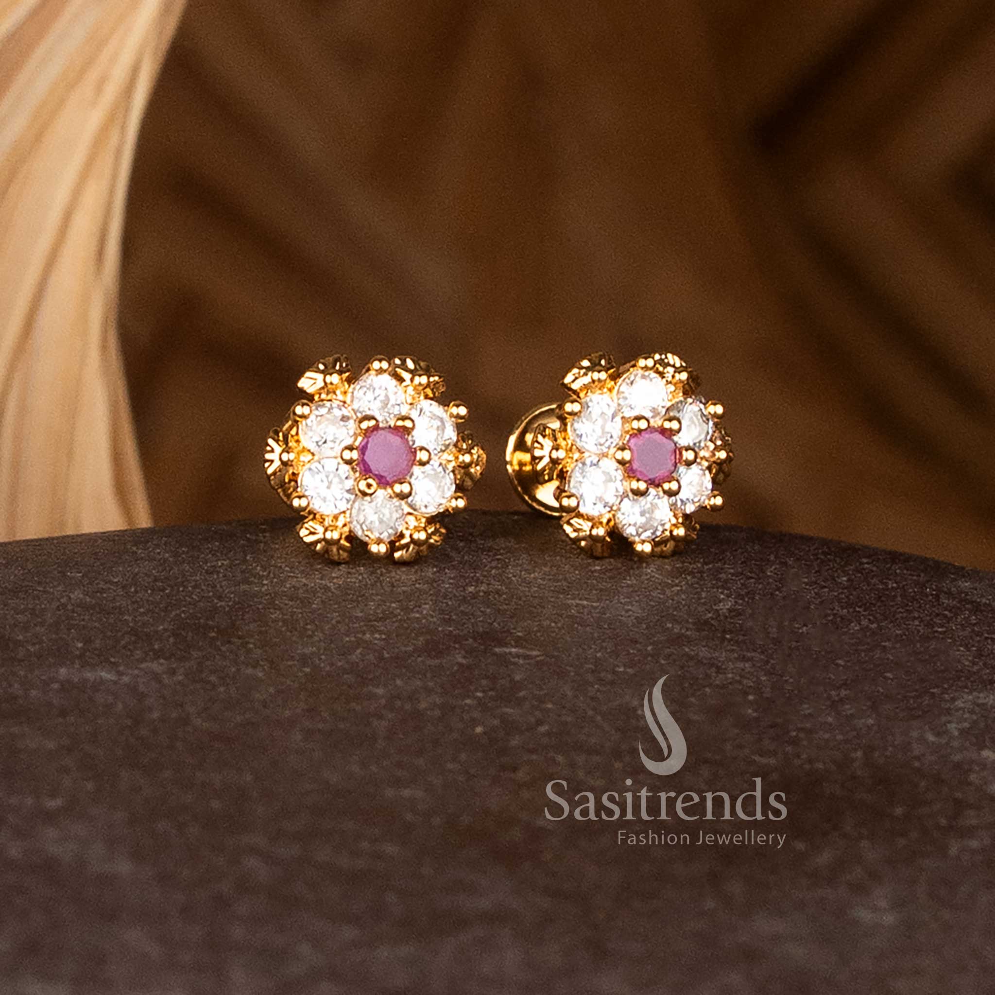 Guaranteed One Gram Gold Look Star Rosette Flower Stud Earrings for Festive Wear – Sasitrends