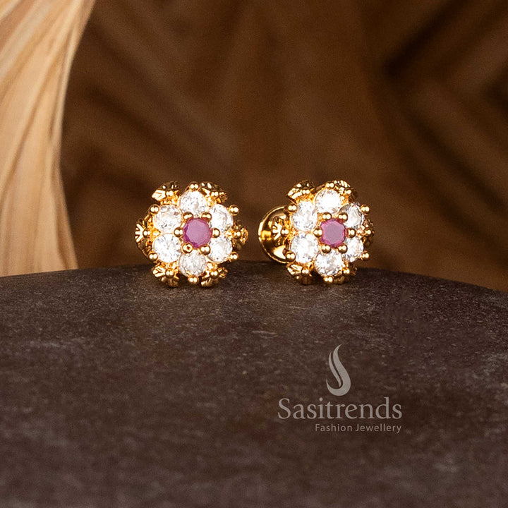 Guaranteed One Gram Gold Look Star Rosette Flower Stud Earrings for Festive Wear – Sasitrends