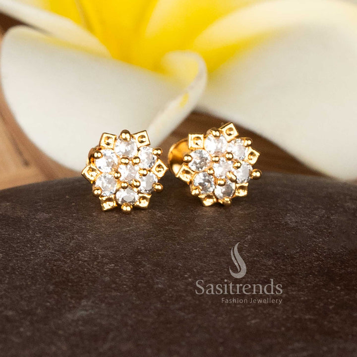 Celestial Traditional Micro Gold Plated AD Starburst Flower Stud Earrings for Festive and Wedding Wear – Guaranteed