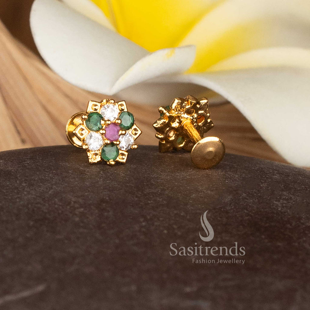 Elegant 24 Carat Gold Look Starburst Flower Stud AD Earrings for Cultural Celebrations – Sasitrends