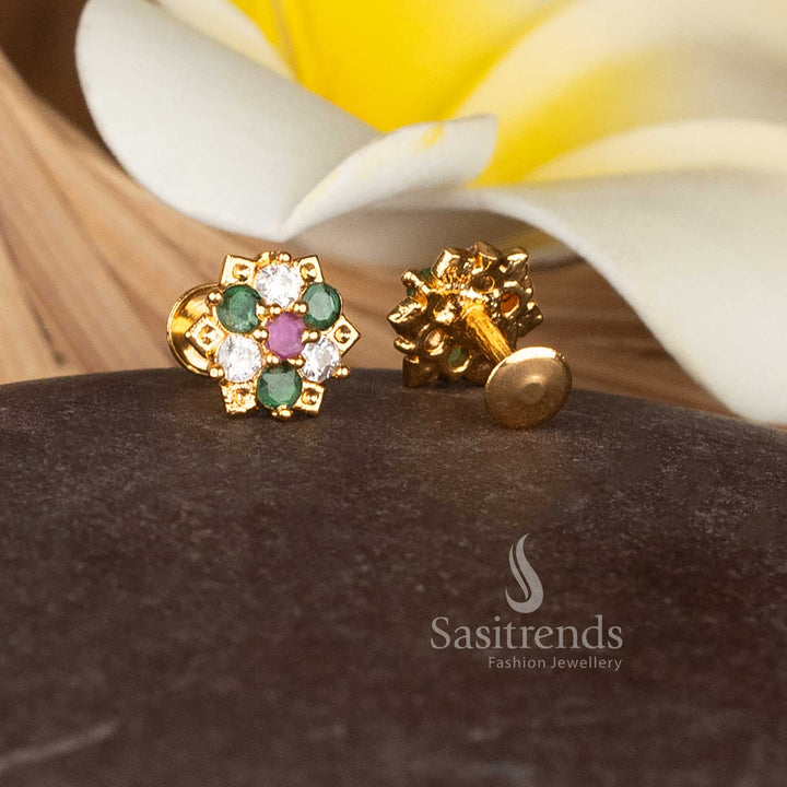 Elegant 24 Carat Gold Look Starburst Flower Stud AD Earrings for Cultural Celebrations – Sasitrends