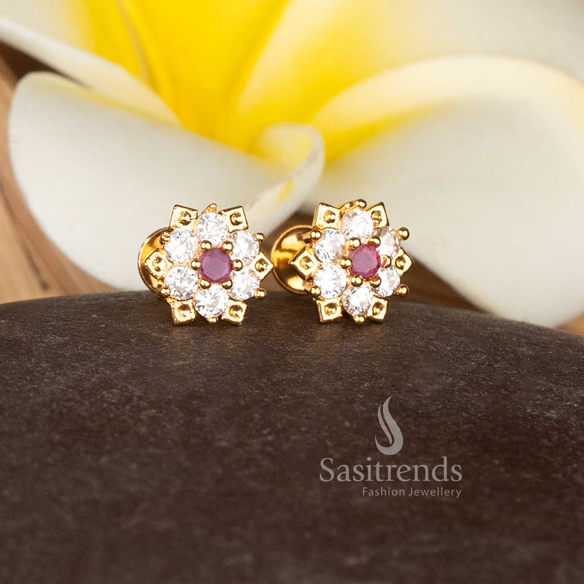 Guaranteed One Gram Gold Look Starburst Flower Stud Earrings for Wedding Wear – Sasitrends
