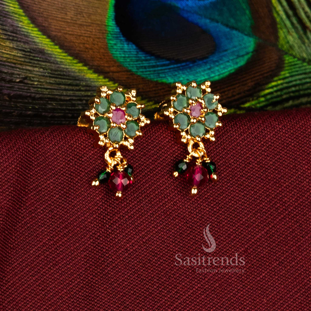 Micro Gold Plated AD Round Cut Floral Earrings with Pearl Drops for Weddings and Festivals – Sasitrends