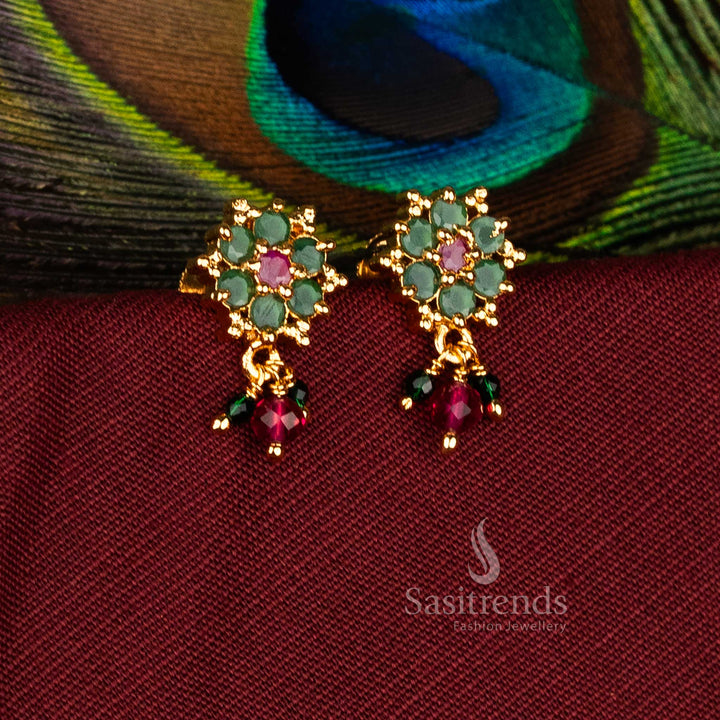 Traditional Micro Gold Plated AD Round Cut Floral Earrings with Pearl Drops for Festive Occasions – Guaranteed