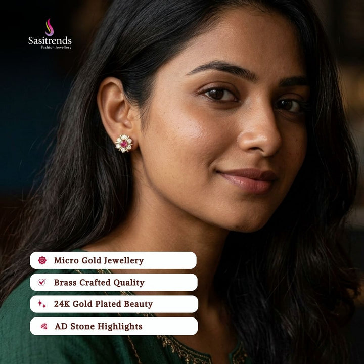 Guaranteed Micro gold plated AD stone earrings model image - Sasitrends