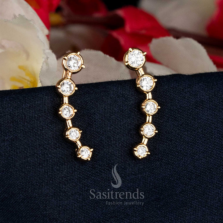 Traditional Impon Addigai Pachaloga 24K Micro Gold Plated AD Stone Curved Bar Earcuff