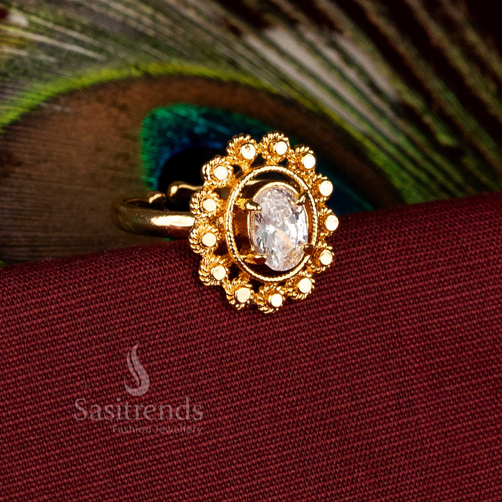 Impon Addigai Panchaloha Micro 24K Pure Gold Plated Traditional AD Stone Floral Ring – Guaranteed Finish