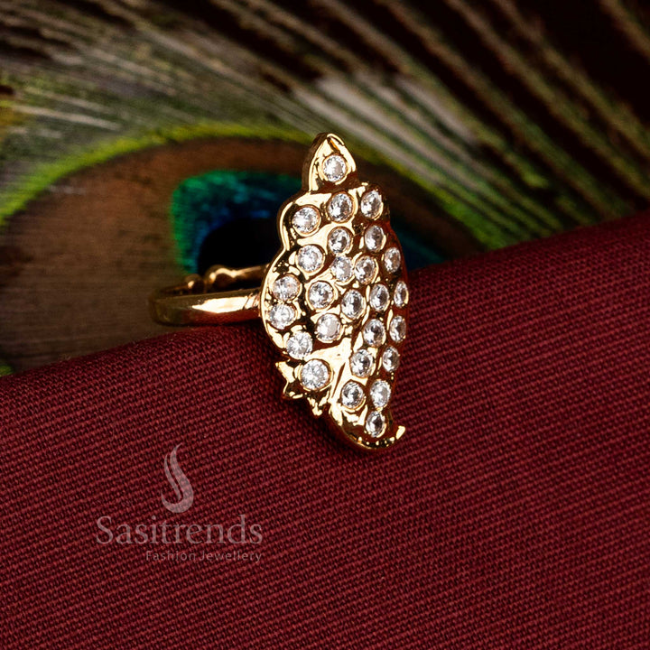 Traditional temple jewellery leaf design ring with guaranteed real gold look