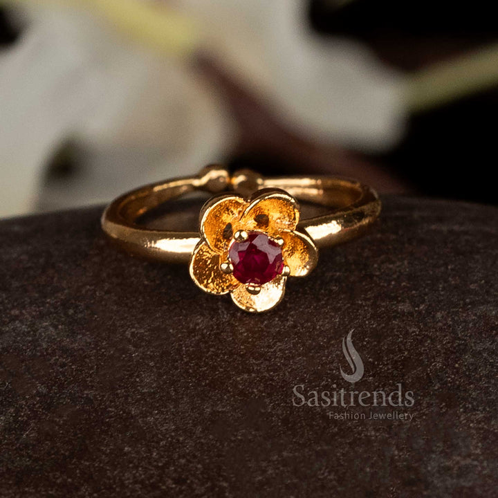 Guaranteed attractive Impon Addigai Pachaloga micro gold plated Ruby AD stone floral ring for women - Sasitrends