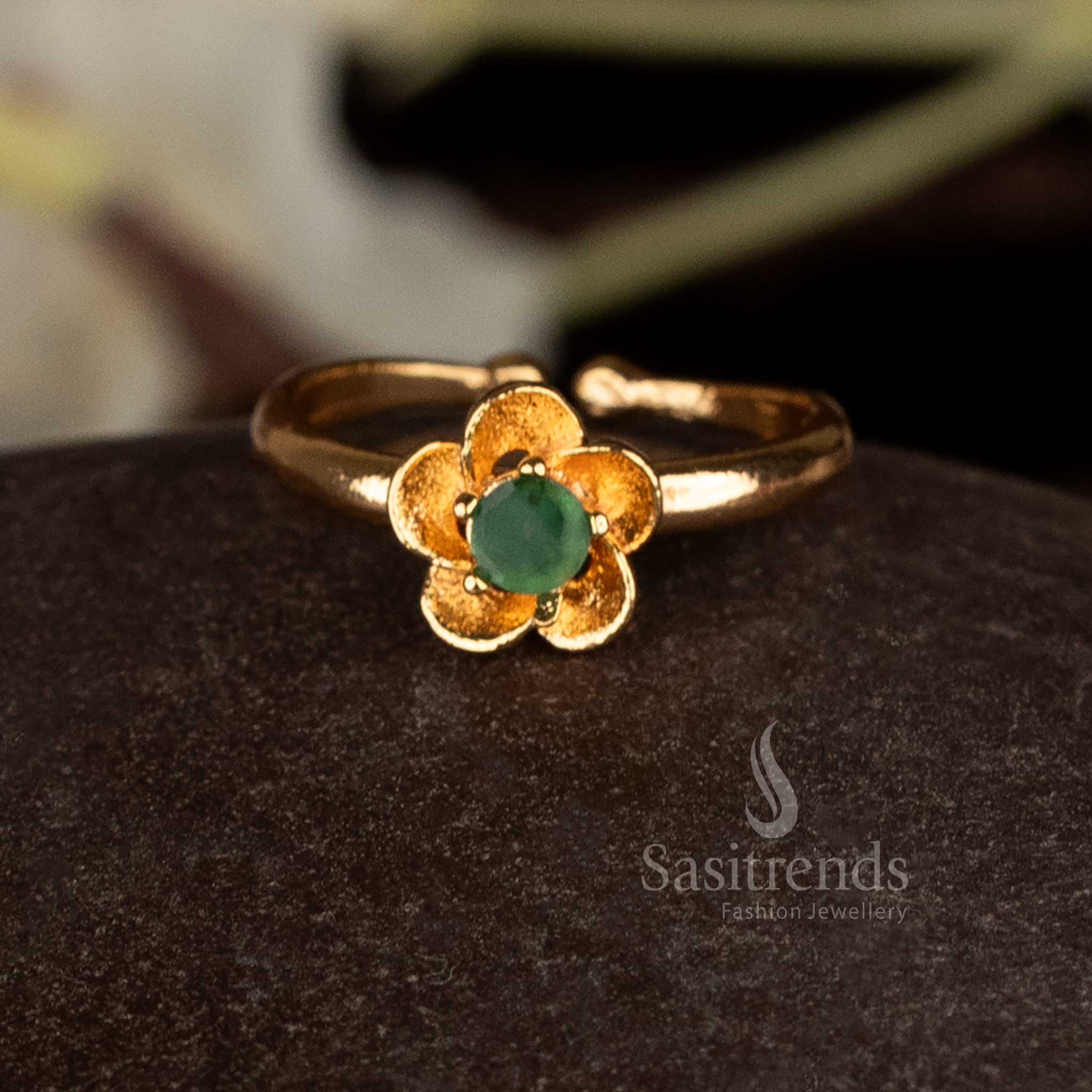 Guaranteed attractive Impon Addigai Pachaloga micro gold plated mint AD stone floral ring for women - Sasitrends