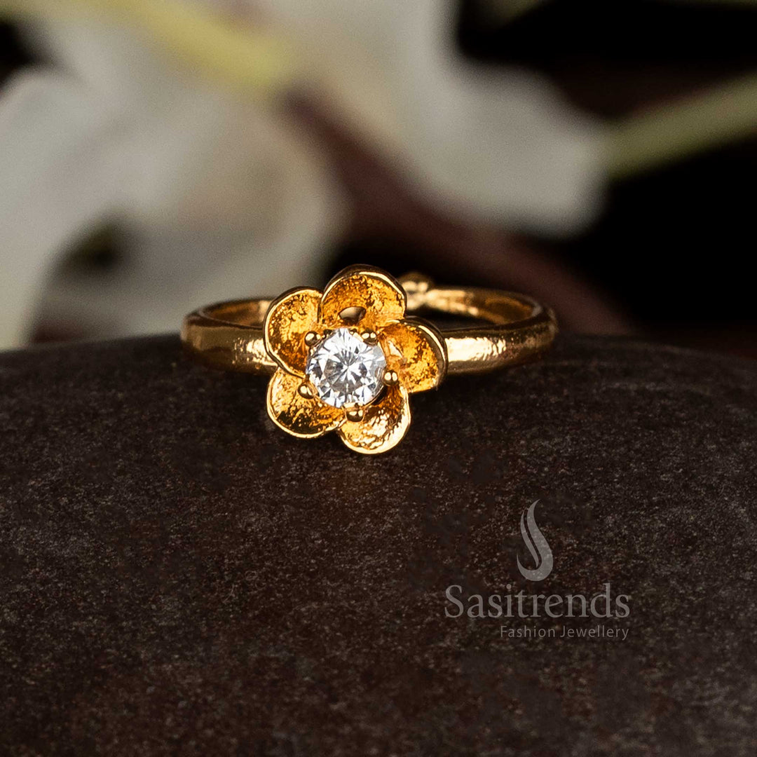 Guaranteed Impon Addigai Pachaloga micro gold plated white AD stone floral ring for women - Sasitrends