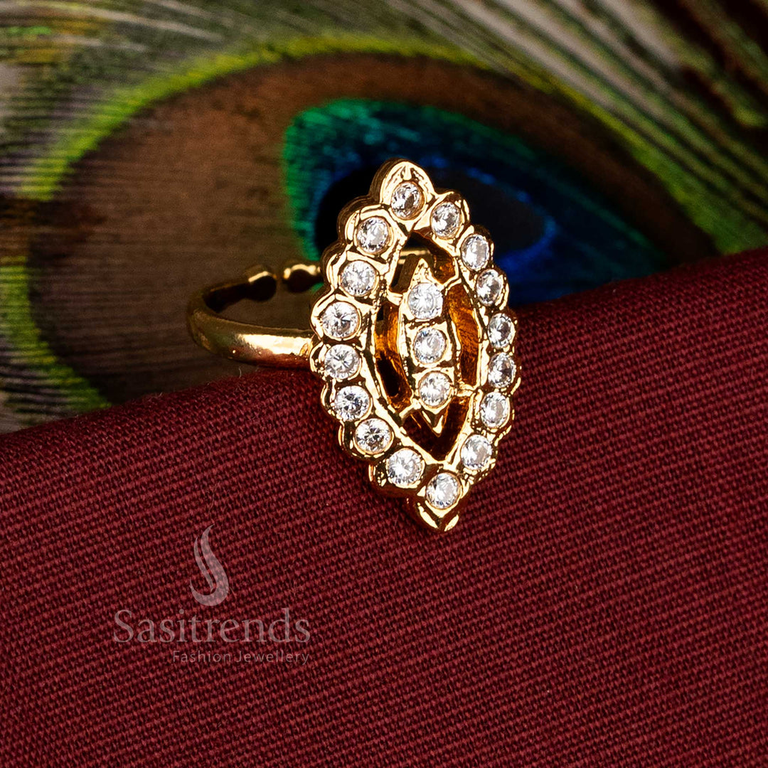 Guaranteed Impon Addigai Panchaloha marquise cluster white AD ring with 24K micro gold plating, look like real gold - Sasitrends