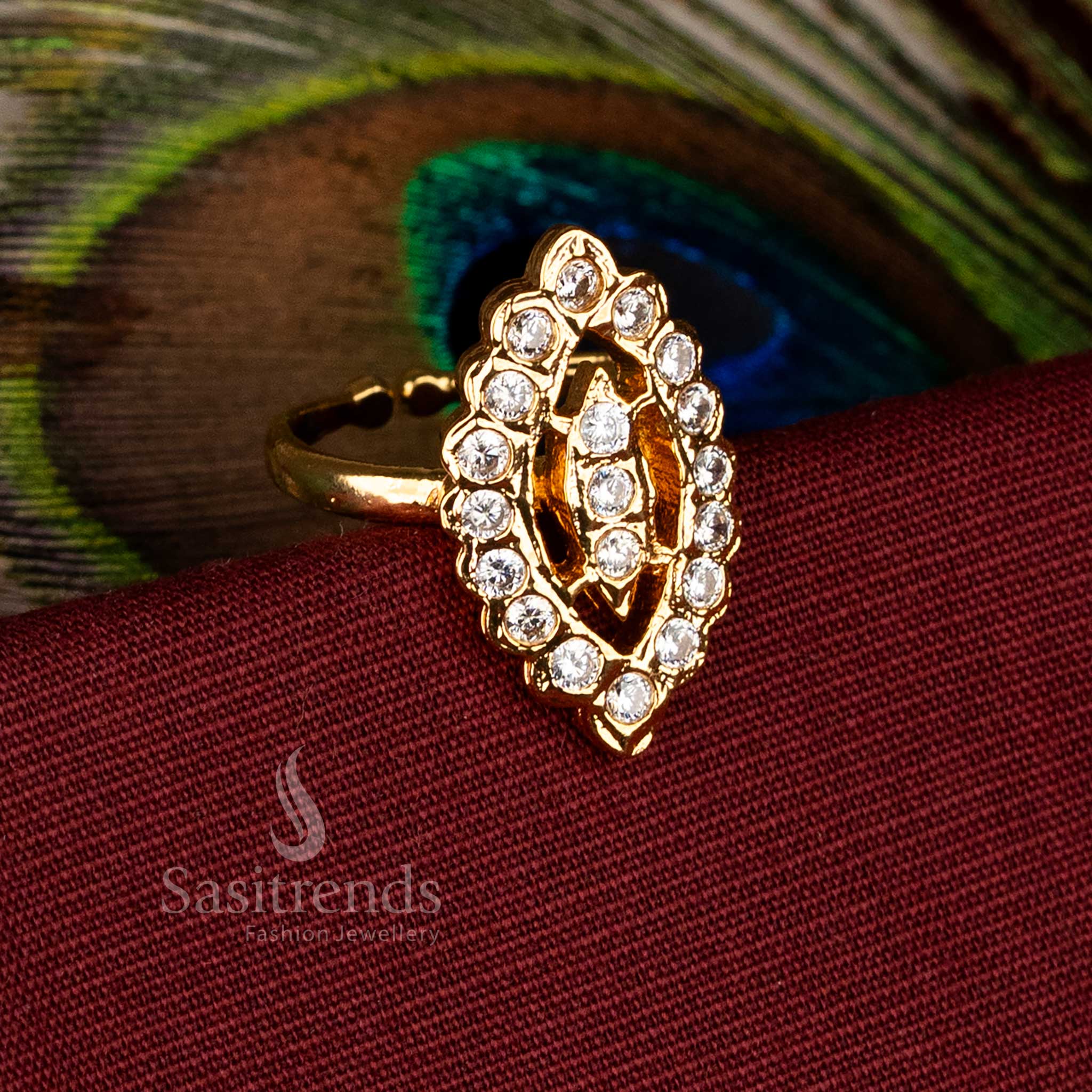 Guaranteed Impon Addigai Panchaloha marquise cluster white AD ring with 24K micro gold plating, look like real gold - Sasitrends