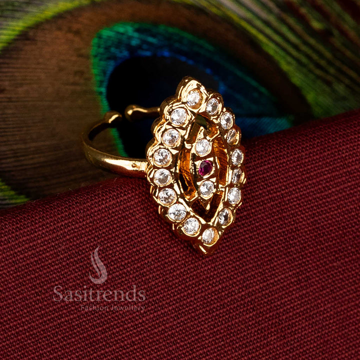 Guaranteed Impon Addigai Panchaloha marquise cluster white Ruby AD ring with 24K micro gold plating - Sasitrends