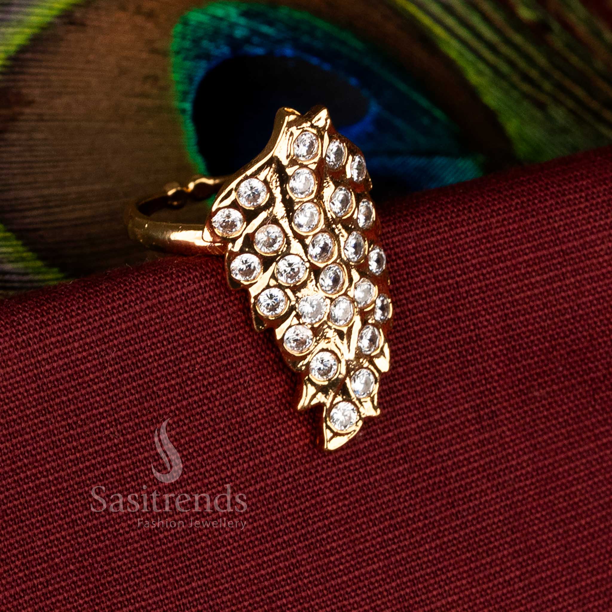 Guaranteed Traditional Impon Addigai Panchaloha leaf design White AD ring with one gram micro gold plating - Sasitrends