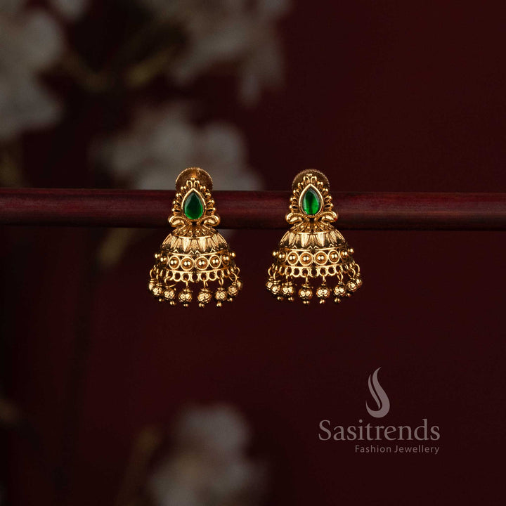 Sasitrends heritage style temple earrings with sculpted dome jhumka and rhythmic hanging bead accents