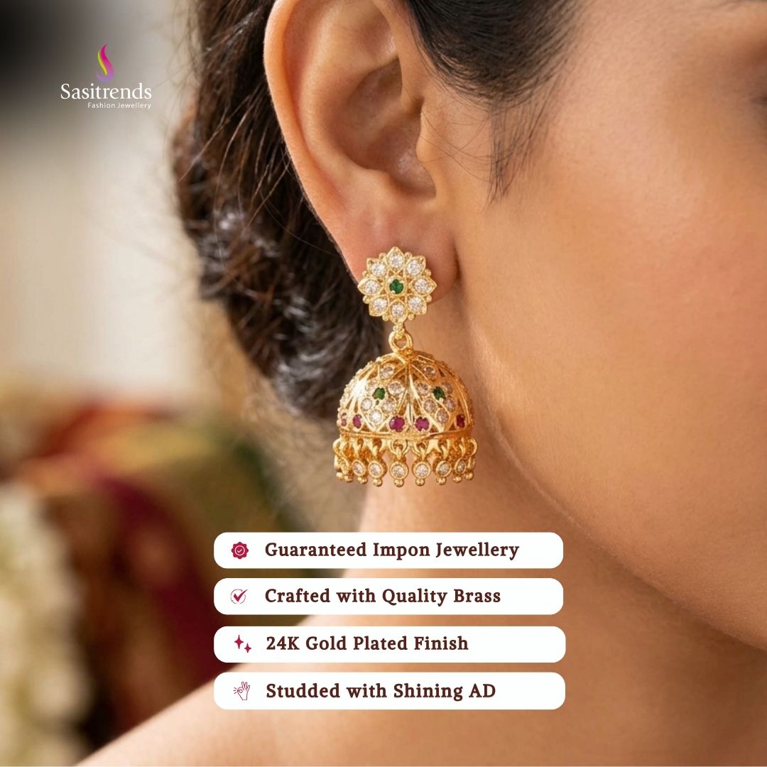 Micro gold plated jhumka model image - Sasitrends