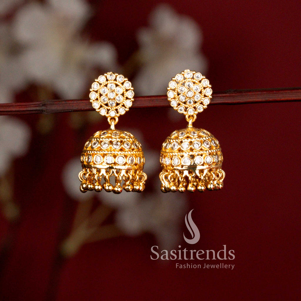Guaranteed Impon Micro Gold Plated AD Circular Cluster Jhumka Earrings for Traditional and Festive Wear - Sasitrends