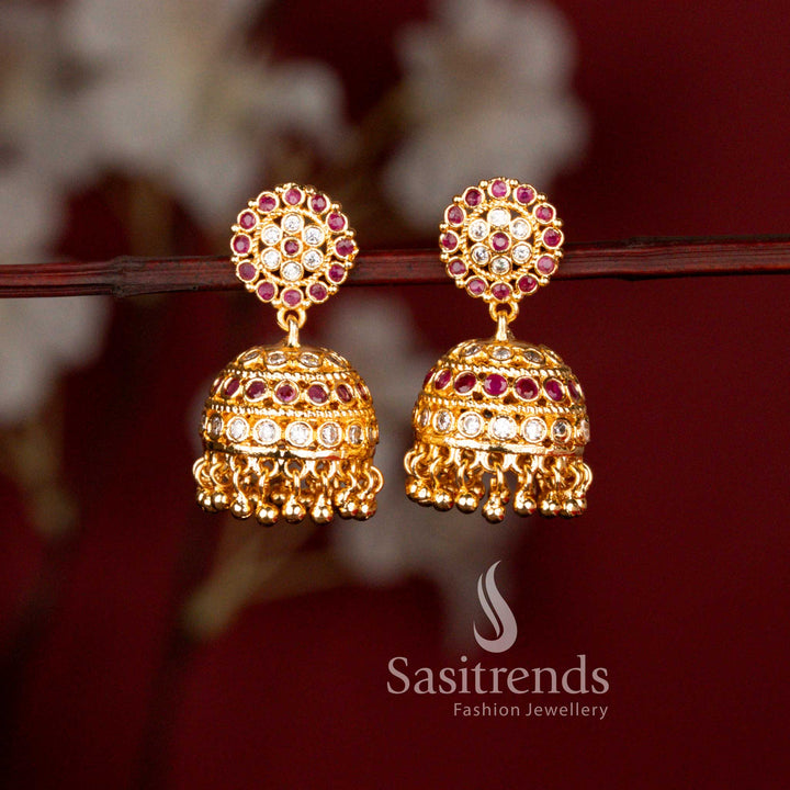 Impon Micro Gold Plated American Diamond Circular Cluster Jhumka Earrings - Sasitrends