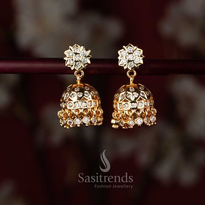 Impon Micro Gold Plated American Diamond Starburst Floral Jhumka Earrings - Sasitrends