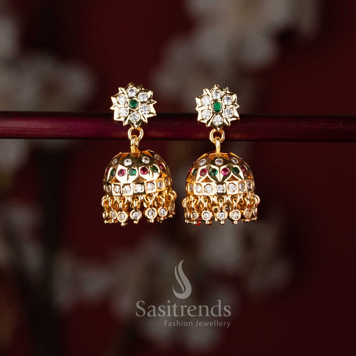 American Diamond studded micro gold plated Jhumka earrings - Sasitrends