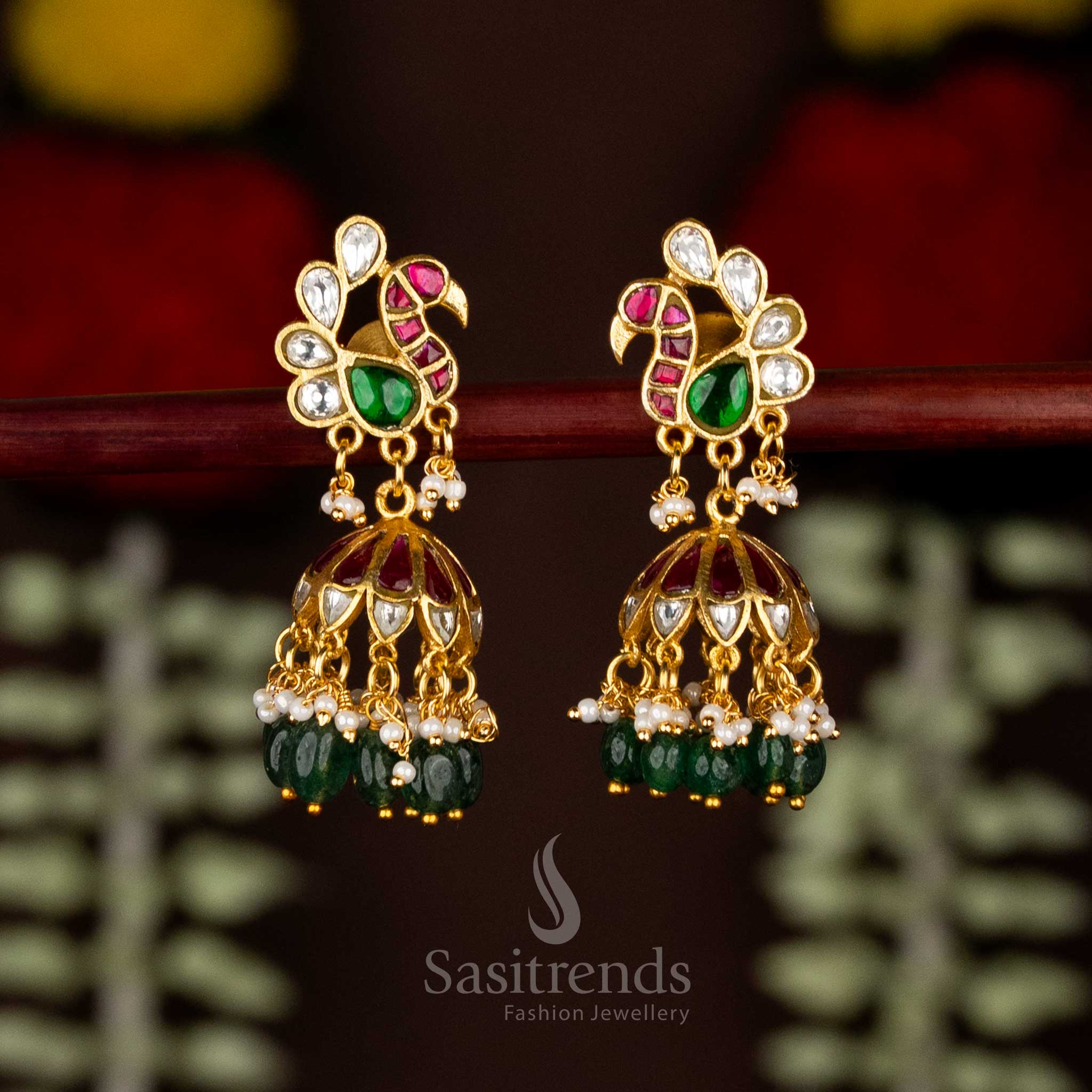 Peacock Jhumka kundan jadau earrings - Sasitrends
