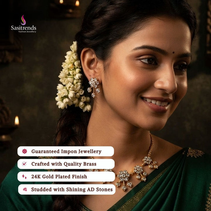 Guaranteed Micro gold plated AD stone impon earrings model image - Sasitrends