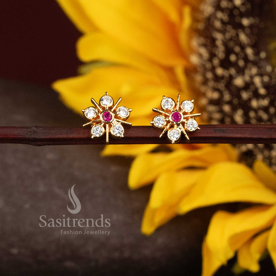Impon AD Stone Geometric Floral Stud Earrings for Women - Sasitrends