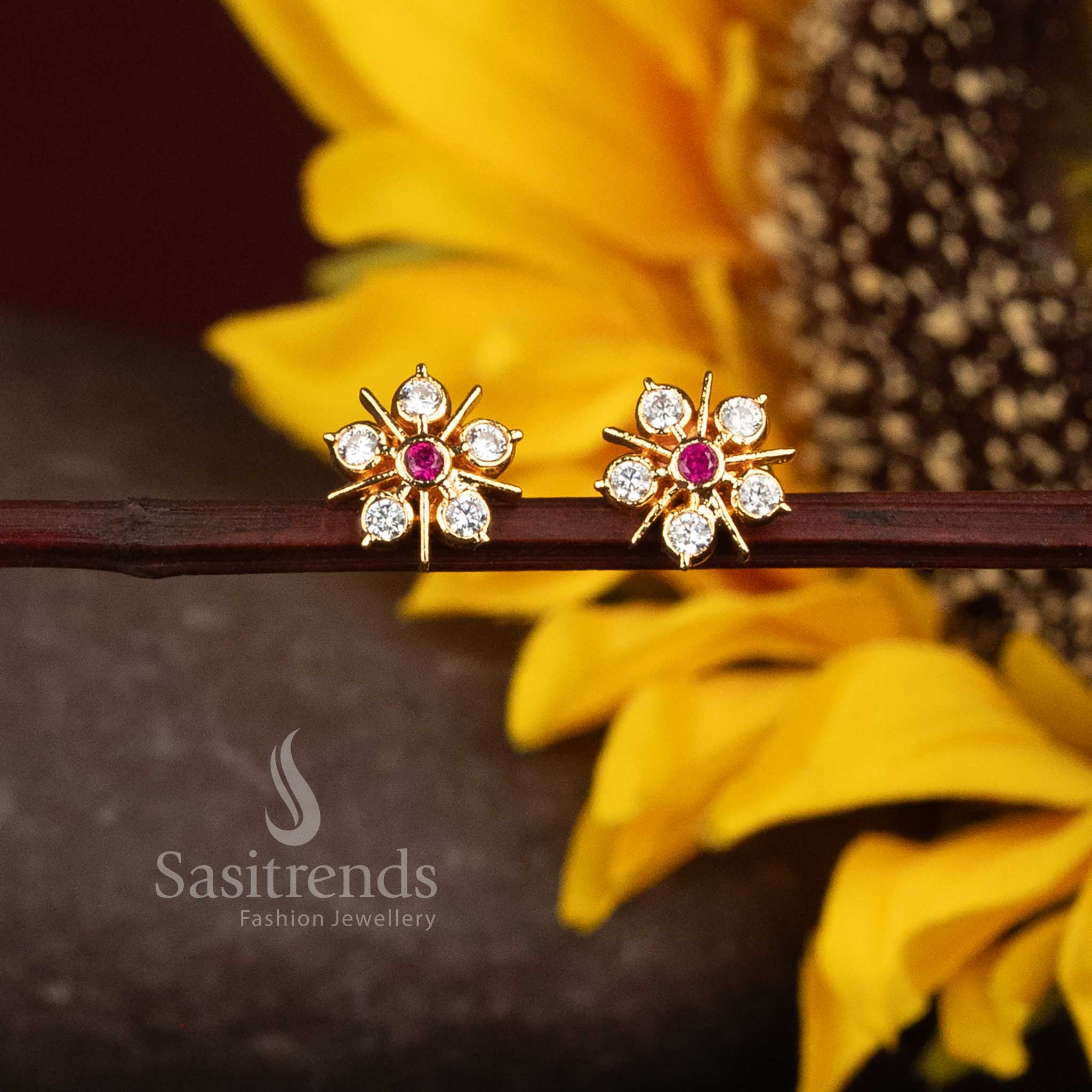Impon AD Stone Geometric Floral Stud Earrings for Women - Sasitrends