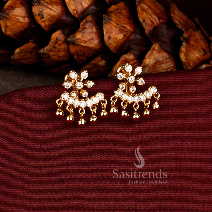 Traditional Impon Micro Gold Plated AD Stone Floral Chandbali Drop Earrings |  24K Real Gold Look Traditional Festive Design